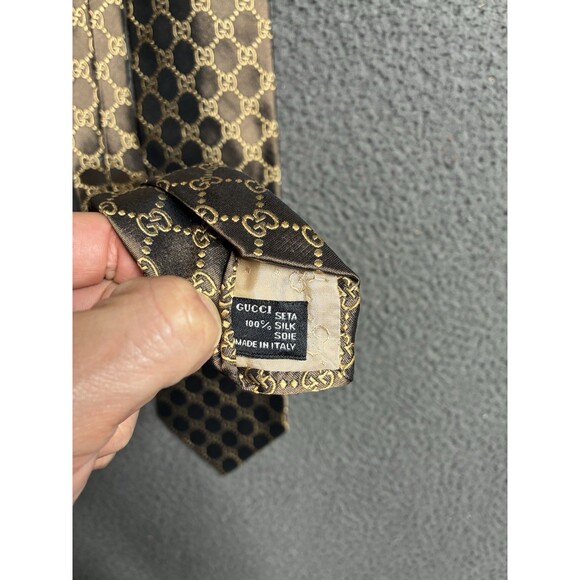 Gucci Brown GG Monogram Jacquard Silk Tie Designer Rare Pattern - Picture 3 of 14